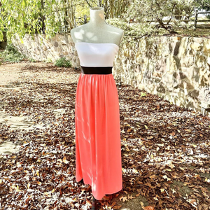 coral tube maxi dress Coastal Vacation resort clean girl strapless colorblock xs